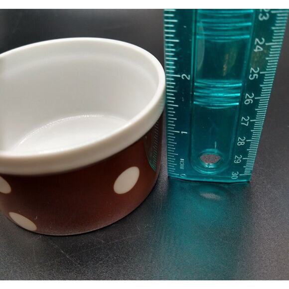 Fitz and Floyd Brown Ramekin Bowl w/ White Polka Dots 3.25” x 2” Oven to Table - Picture 6 of 7